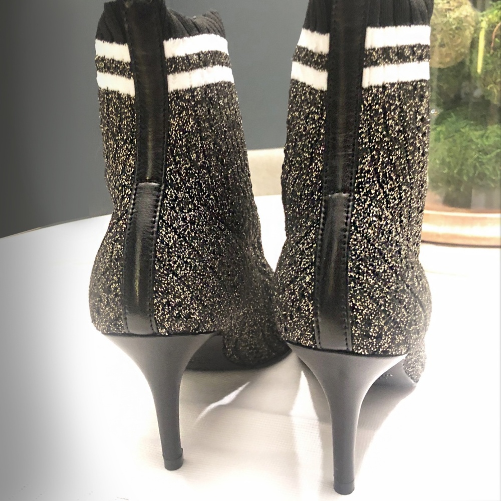 Stuart Weitzman | Shimmer Black Gold Sock Booties - Picture 3 of 7
